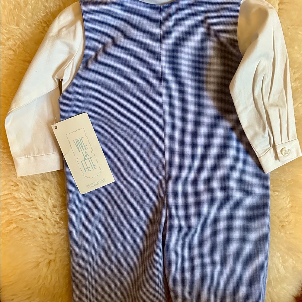 NWT Vive La Fête Smocked Snowman Longall with Peter Pan Collar Shirt 6M - Picture 3 of 7